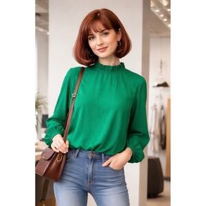 NWT Sugar Lips Bow Back Ruffled Neck Blouse 3/4 Sleeve Emerald Green 1X